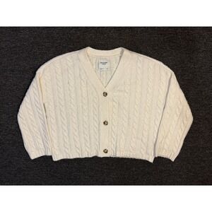 Abercrombie & Fitch Sweater Womens Small White Cable Knit Button Cardigan Top